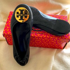Tory Burch Classic Reva Ballet Black/Gold Size 9